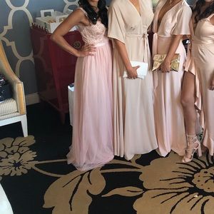 Bridesmaid soft pink tulle gown with Lace